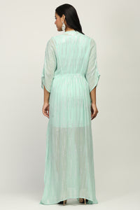 The Mint Shimmer - Women's Mint Green Embellished Lurex Kaftan Maxi Dress