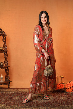 Ruhaniyah Rust Indo Western Women Dress