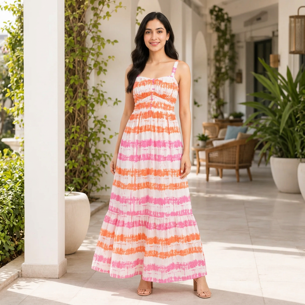 Kesariya Tie Dye Tiered Maxi Dress