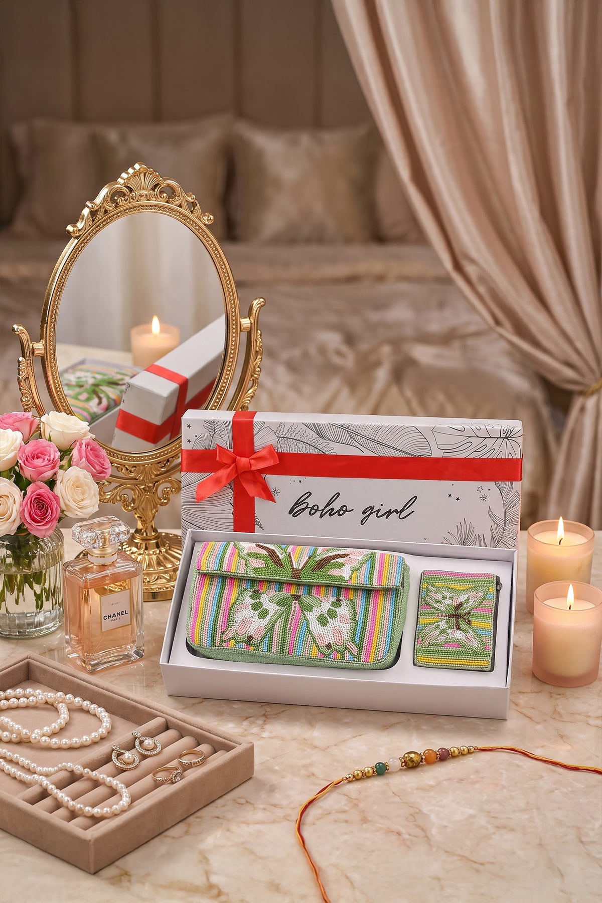 Bloom Beaded Shoulder Bag Gift Set