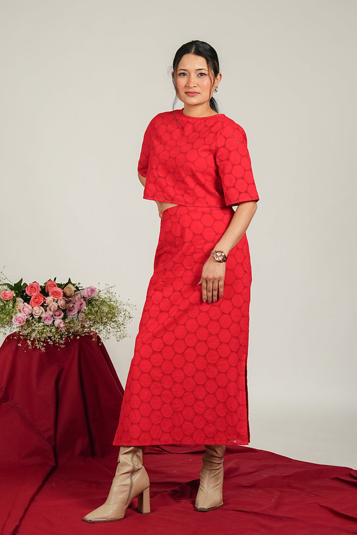 Women's Solid Red Co-ord Set