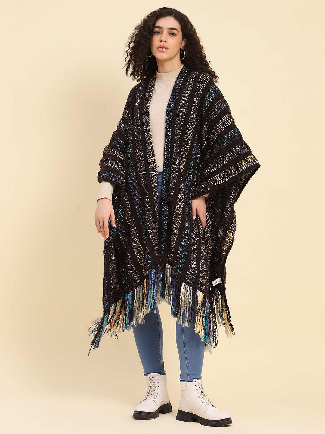 Acrylic Handwoven Bohemian Fringes Poncho