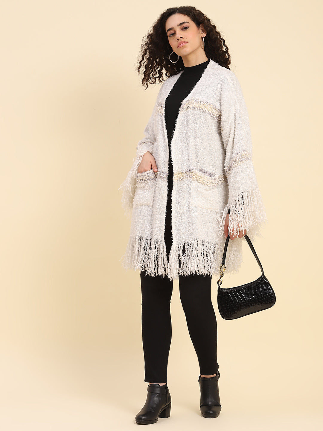 White Kimono Sleeved Winter Jacket