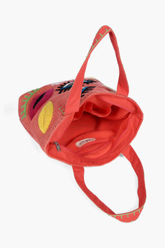 Natural jute tote bag with interior zip and mobile pockets