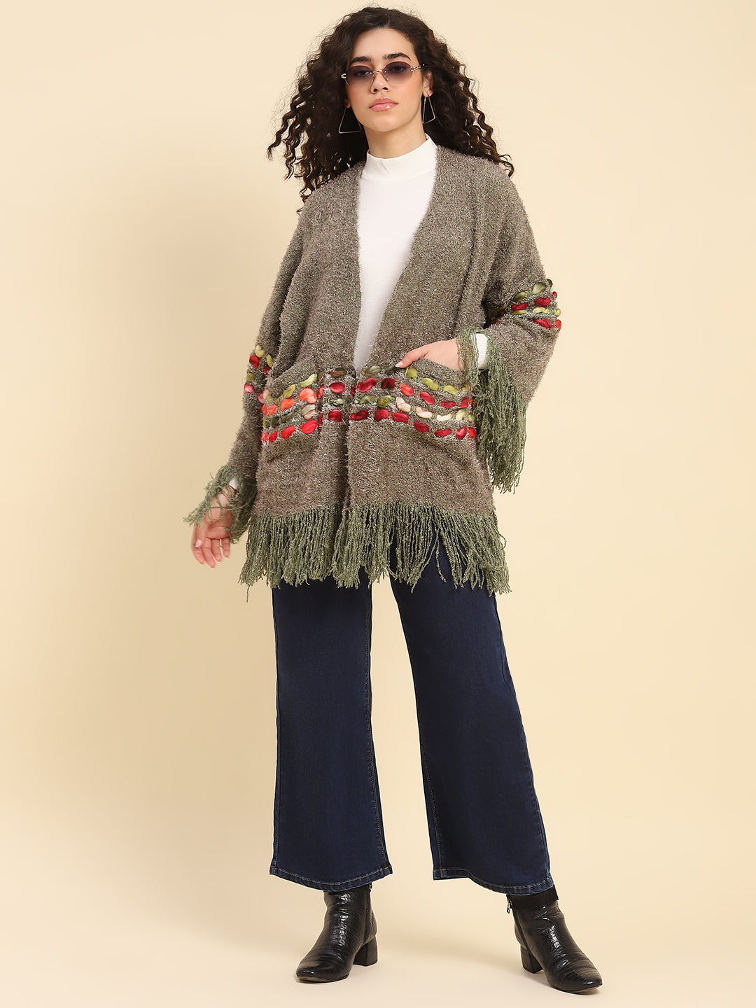 Olive Green Woolen Shrug
