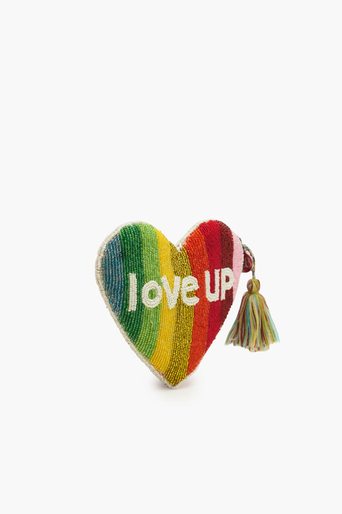 Handmade Rainbow Heart Beaded Pouch - love up Luxury Coin Purse & Mini Clutch