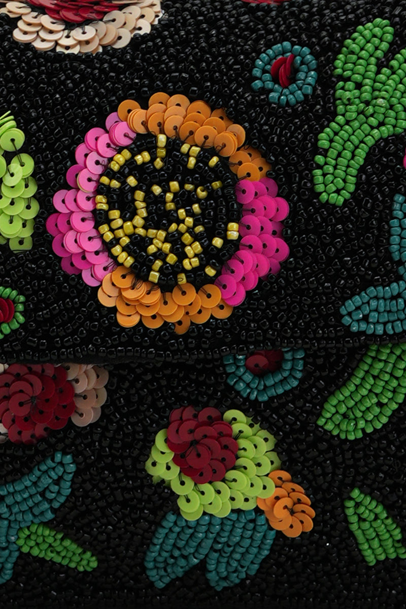 Boho Girl Midnight Bloom Fully Beaded Shoulder Bag