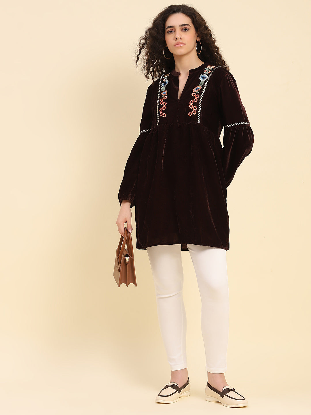 Velvet Embroidered Tunic Dress