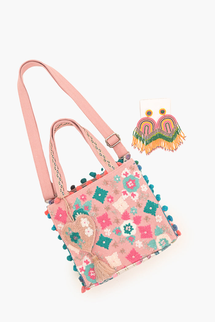 Whimsical Pink Mini Tote + Earrings Combo