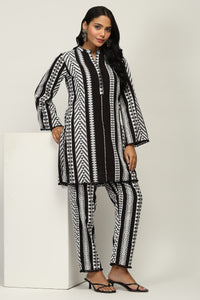 Indo-Western 100% Pure Cotton Yarn Dyed Geometric Stripe Co-Ord Set