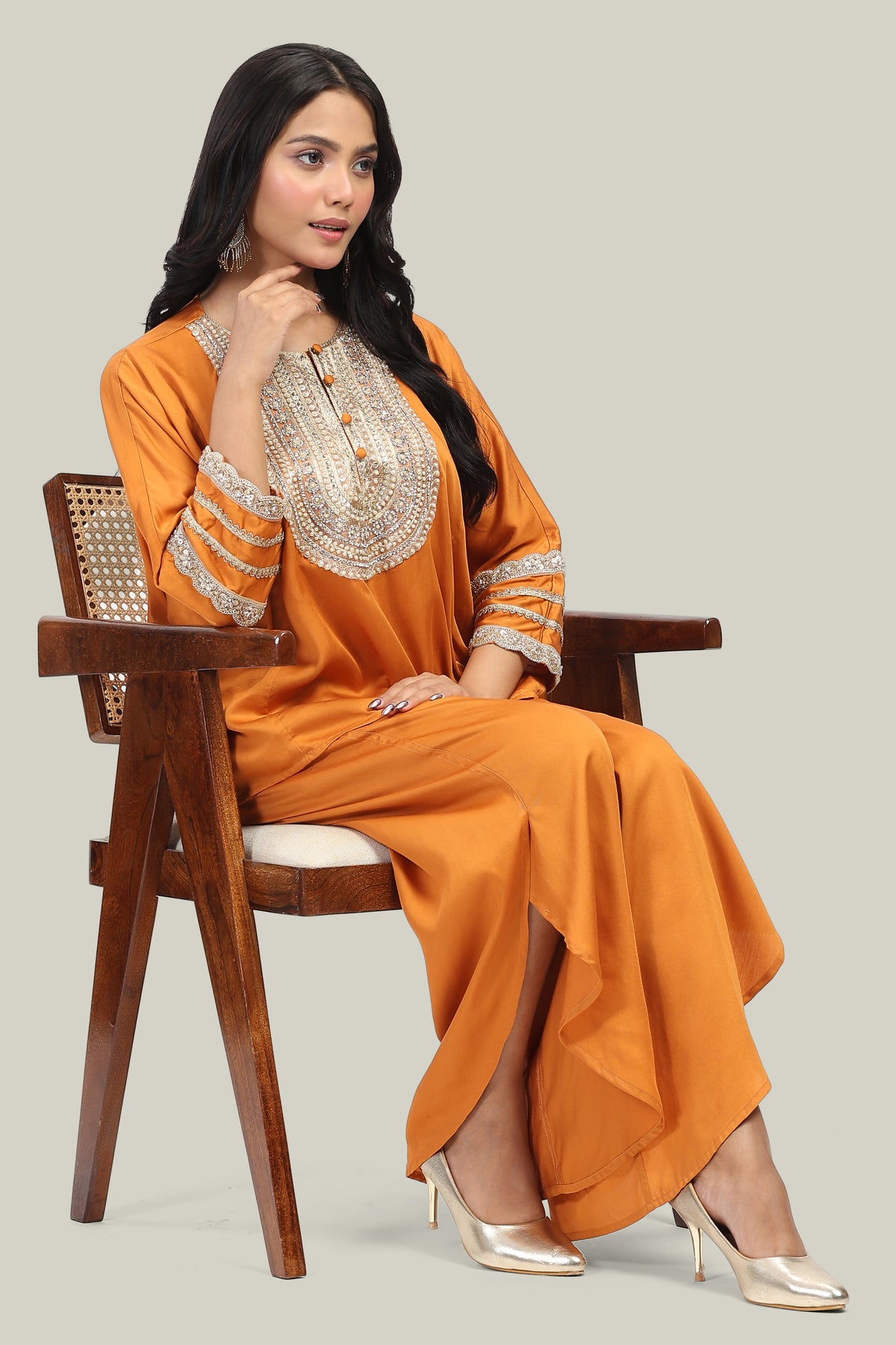 Rust Oversized Kurta & Wrap Pants Co-ord Set