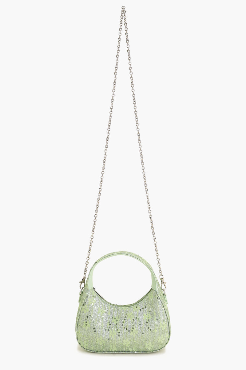 Vegan Leather Bag Moonlit Lace Handbag - Green