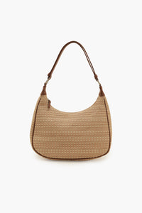 Beige Woven Half Moon Shoulder Bag