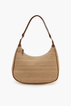 Beige Woven Half Moon Shoulder Bag