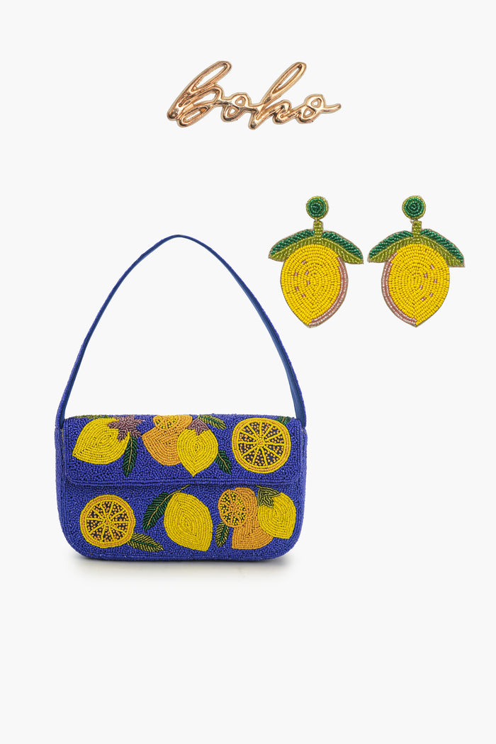 Boho Girl Lemon Zest Fully Beaded Shoulder Bag with Earrings