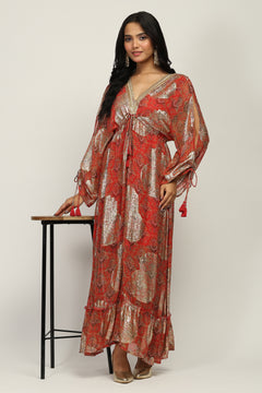Ruhaniyah Rust Indo Western Women Dress