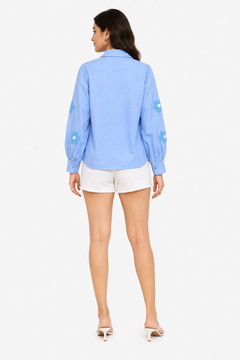 Sky Blue Floral Embroidered Shirt