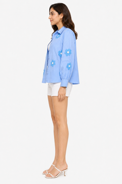 Sky Blue Floral Embroidered Shirt