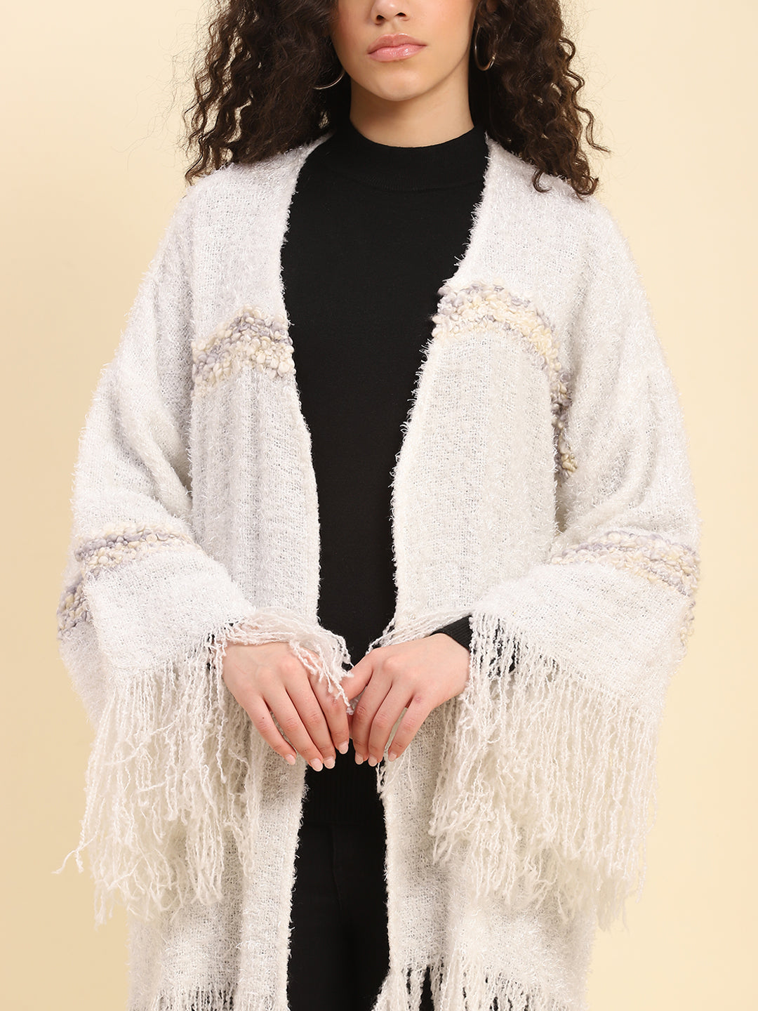 White Kimono Sleeved Winter Jacket