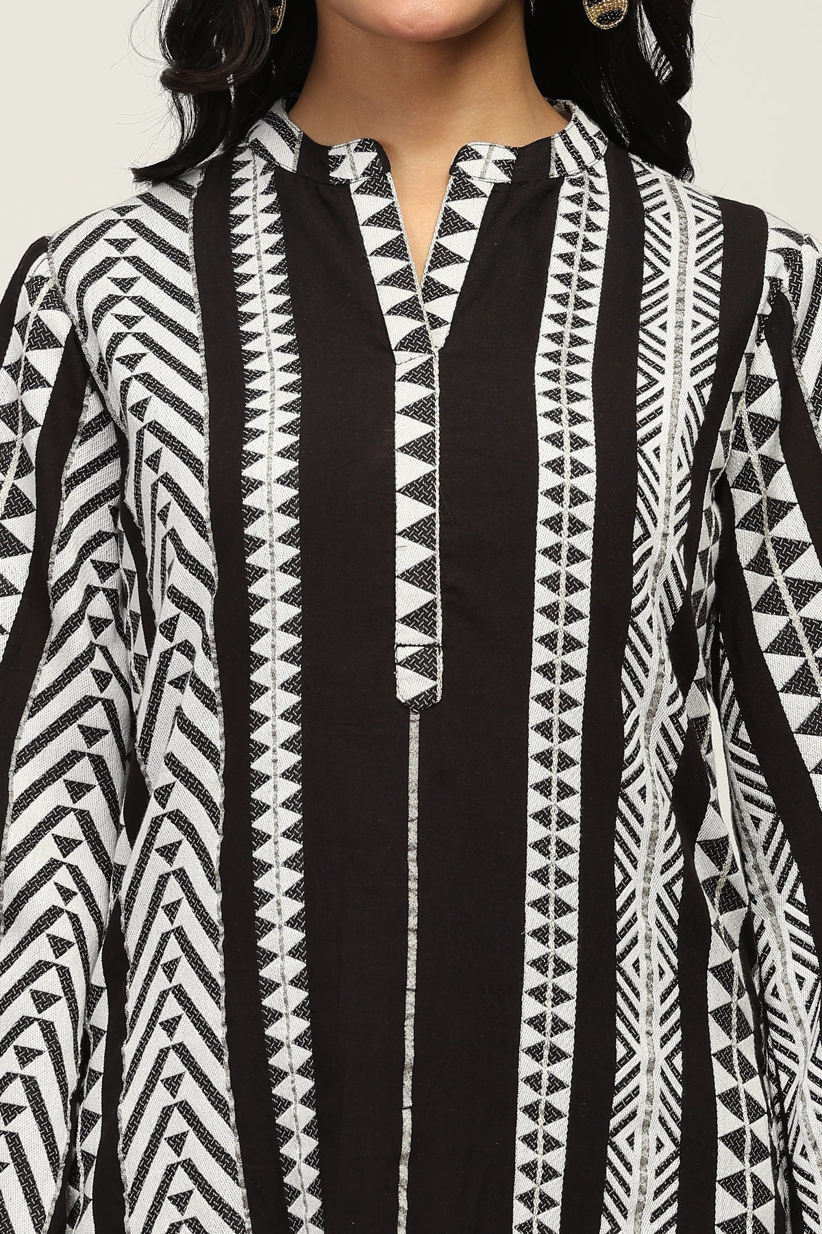 Indo-Western 100% Pure Cotton Yarn Dyed Geometric Stripe Co-Ord Set