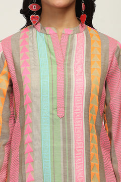 Women's 100% Pure Cotton Yarn Dyed Multi-Color Striped Co-Ord Set