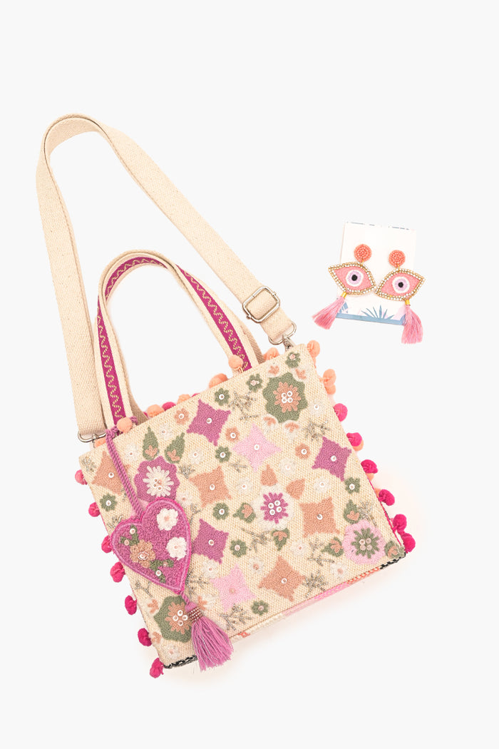 Whimsical Beige Mini Tote + Earrings Combo