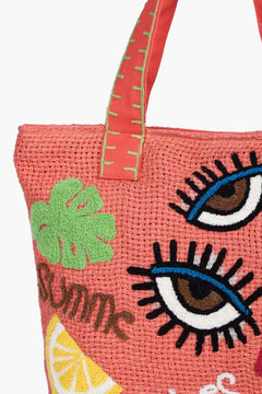 Natural Jute Summer Vibes Embroidered Tote Bag