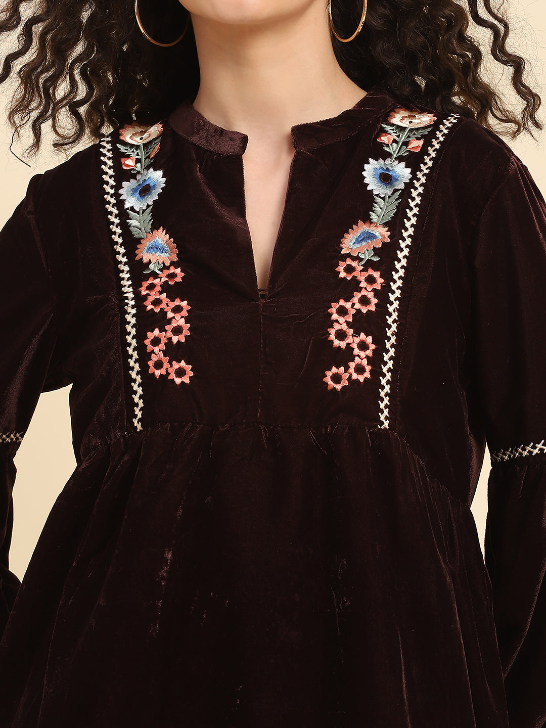 Velvet Embroidered Tunic Dress