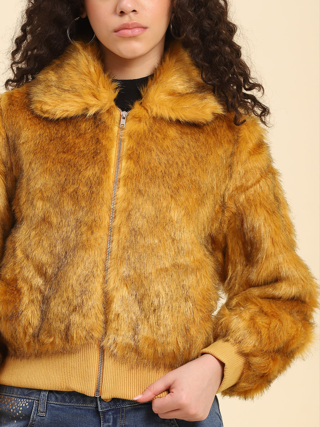 Golden Fox Faux Fur Bomber Jacket