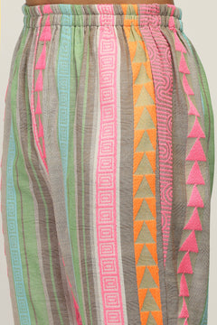 Women's 100% Pure Cotton Yarn Dyed Multi-Color Striped Co-Ord Set