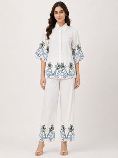 Amaya White Palm Embroidered Co-ord Set
