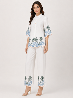 Amaya White Palm Embroidered Co-ord Set