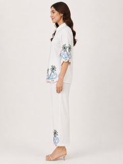Amaya White Palm Embroidered Co-ord Set