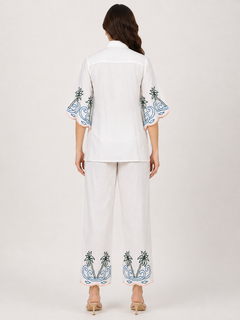 Amaya White Palm Embroidered Co-ord Set