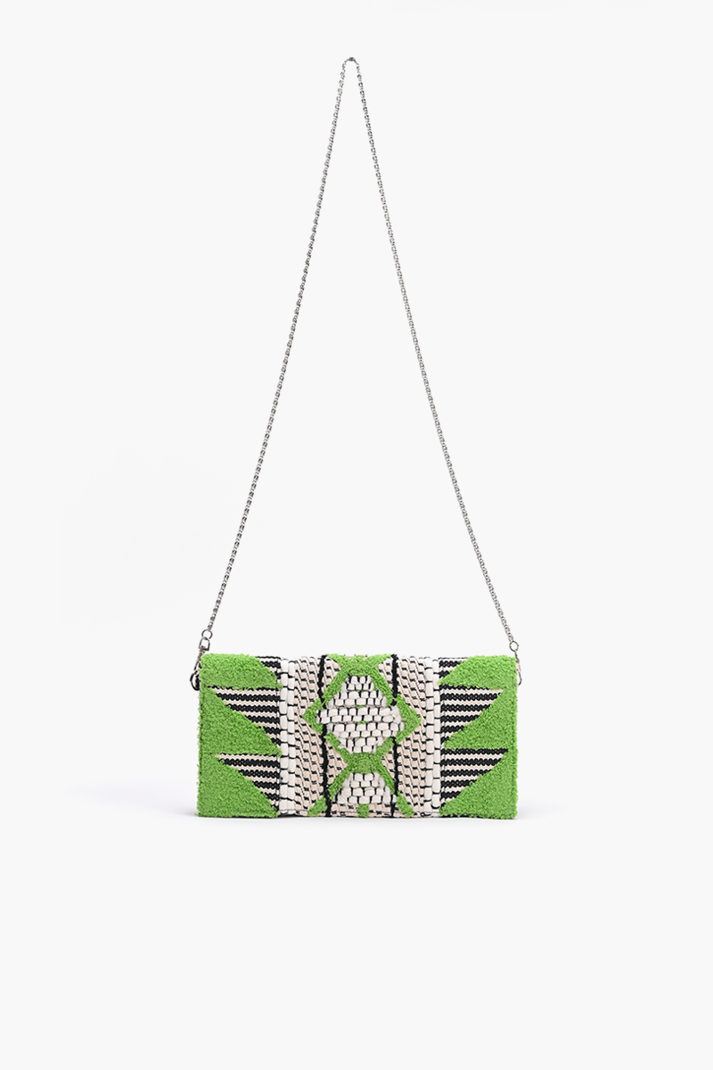 Handcrafted Mint Taffy Embroidered Clutch