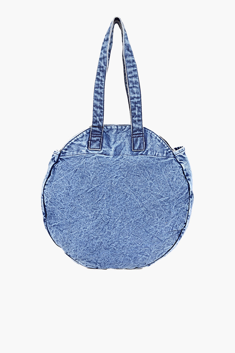 Blue Denim Round Tote Bag