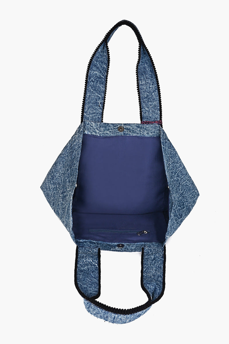 Beautiful Owl Embroidered Denim Tote