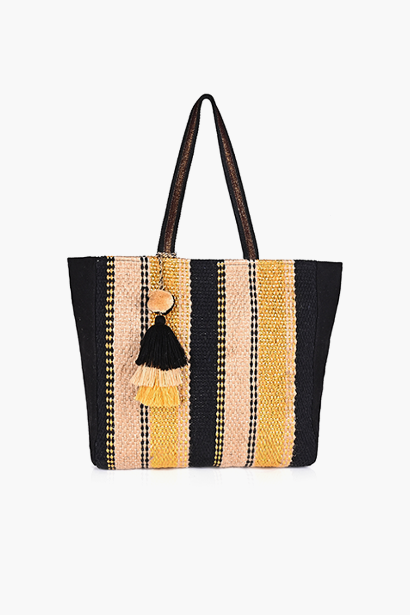 Copper Craft Striped Tote-Handwoven Black And Gold Large Tote