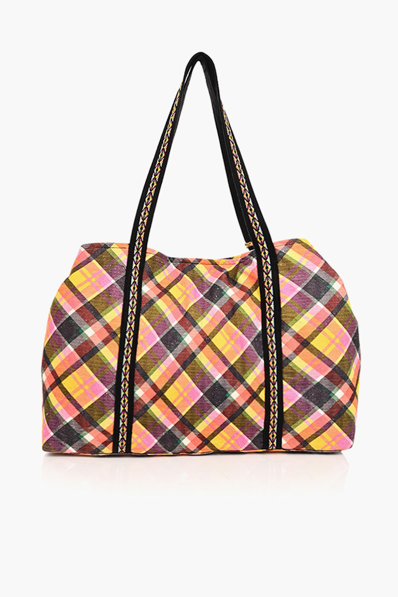 Cheetah Embellished Checkered Tote