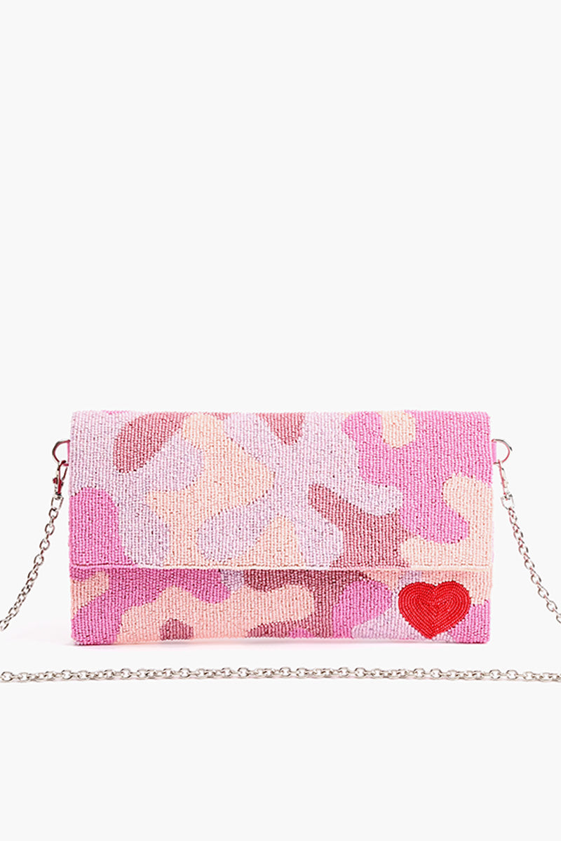 Pink Camouflage Beaded Clutch