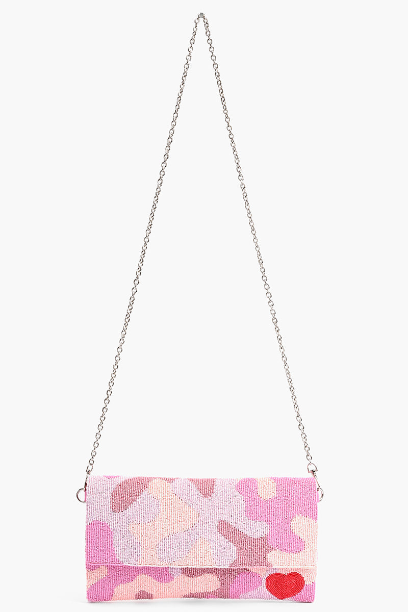Pink Camouflage Beaded Clutch
