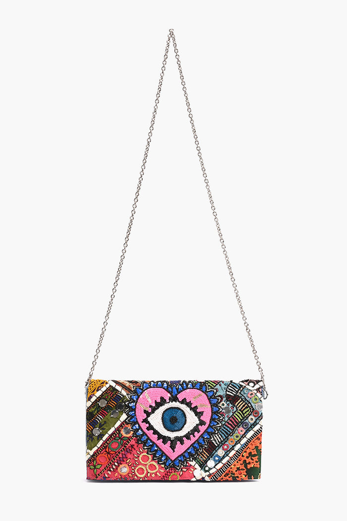 Beautiful Eye Embroidered Denim Clutch