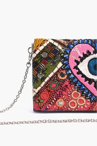 Beautiful Eye Embroidered Denim Clutch