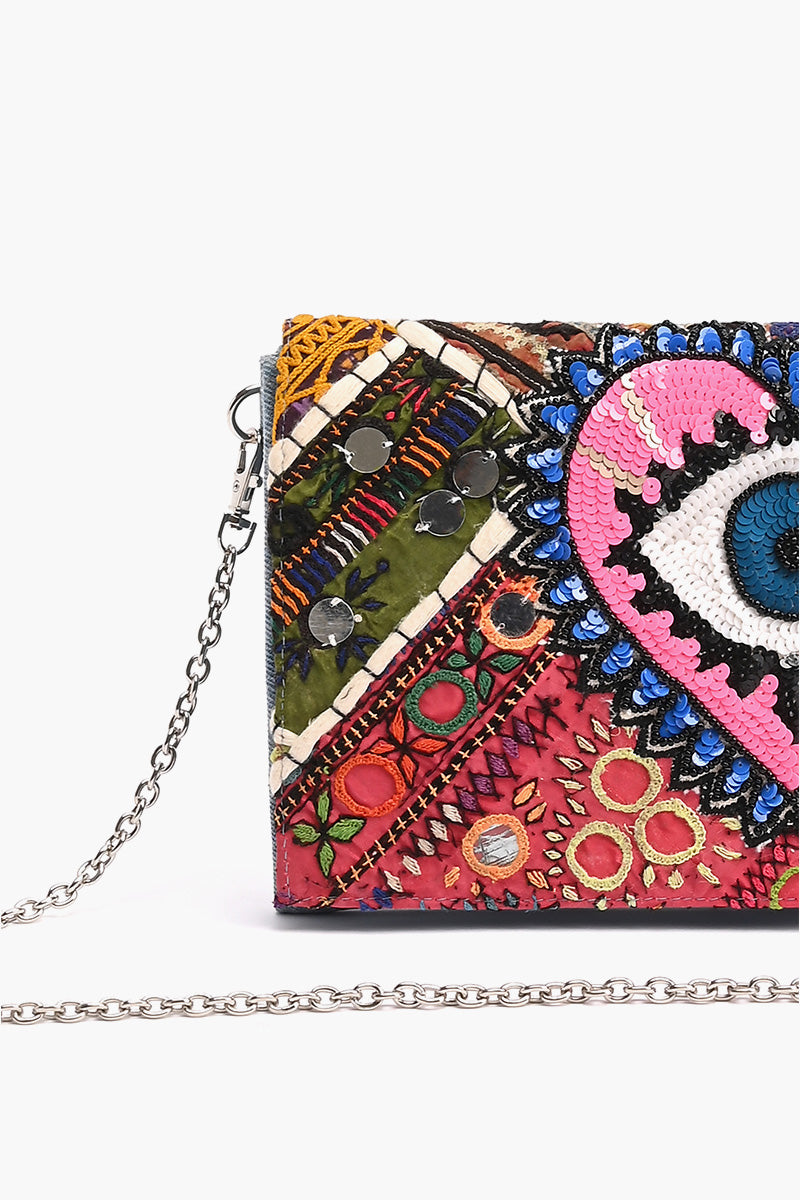 Beautiful Eye Embroidered Denim Clutch