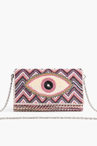 Rose Pink Evil Eye Embroidered Clutch