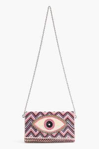 Rose Pink Evil Eye Embroidered Clutch