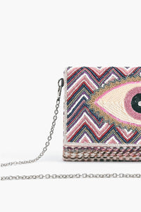 Rose Pink Evil Eye Embroidered Clutch
