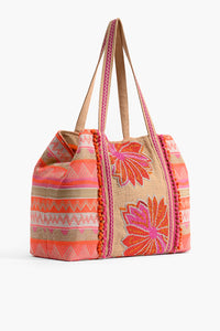 Poppy Floral Beaded Tote-Pink Hand Beaded Floral Tote For Women