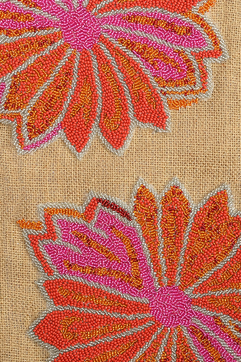 Poppy Floral Beaded Tote-Pink Hand Beaded Floral Tote For Women