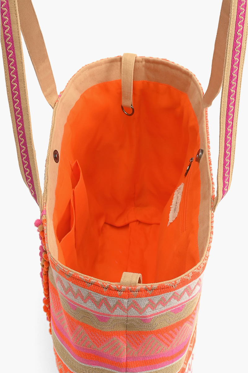 Poppy Floral Beaded Tote-Pink Hand Beaded Floral Tote For Women